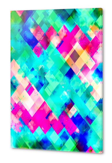 geometric square pixel pattern abstract in blue pink Acrylic prints by Timmy333