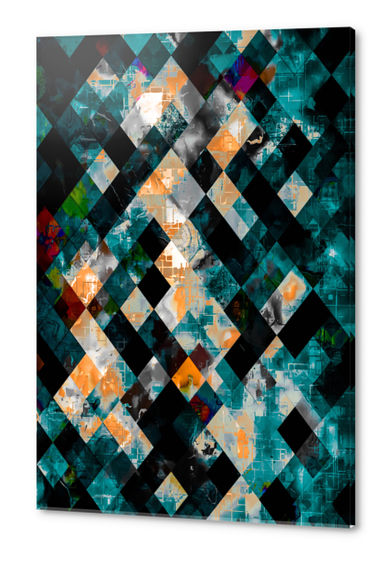 geometric pixel square pattern abstract art in blue green orange brown Acrylic prints by Timmy333