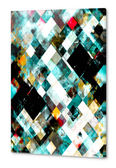 geometric pixel square pattern abstract art in blue brown yellow red Acrylic prints by Timmy333