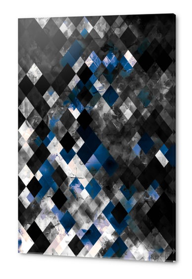 geometric square pixel pattern abstract in blue and black Acrylic prints by Timmy333