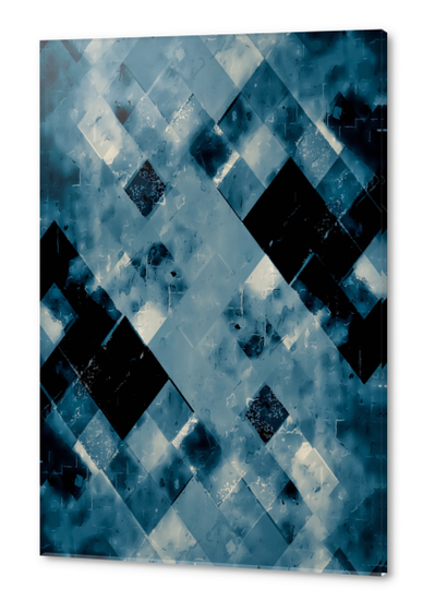 geometric square pixel pattern abstract background in black and blue Acrylic prints by Timmy333