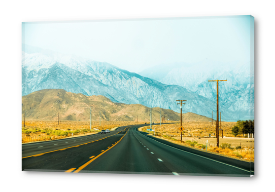 countryside road with mountains and foggy sky view in California, USA Acrylic prints by Timmy333