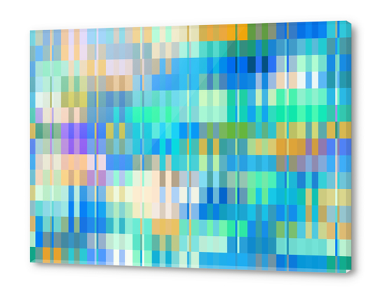 blue green orange geometric square pixel pattern abstract background Acrylic prints by Timmy333