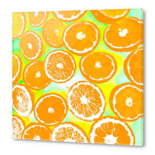 juicy orange pattern abstract with yellow and green background Acrylic prints by Timmy333