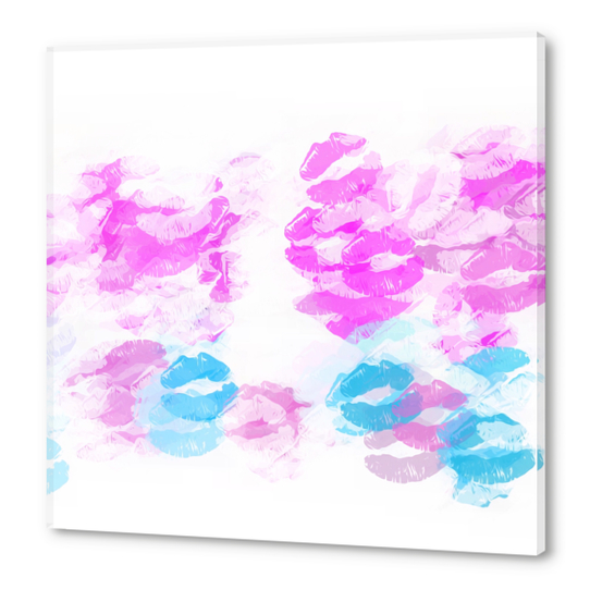 kisses lipstick pattern abstract background in pink and blue Acrylic prints by Timmy333