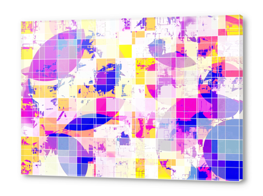 geometric square and circle pattern abstract in pink blue yellow Acrylic prints by Timmy333