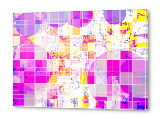 geometric square and circle pattern abstract in pink purple yellow Acrylic prints by Timmy333