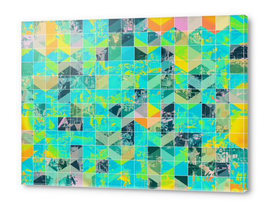 geometric square pixel pattern abstract background in green blue yellow Acrylic prints by Timmy333