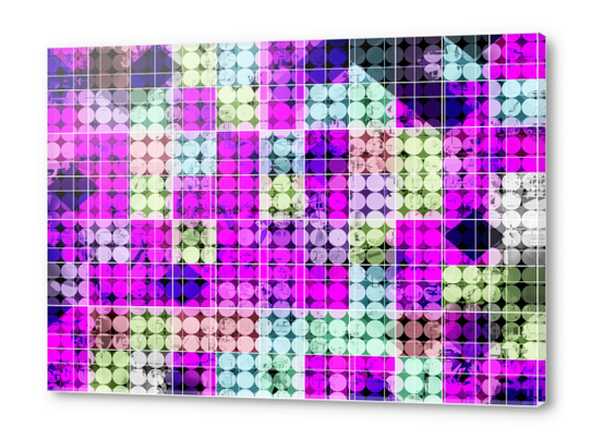 geometric square and circle pattern abstract in pink blue Acrylic prints by Timmy333