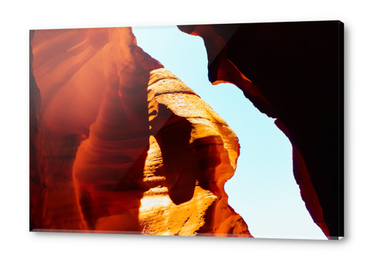 sandstone abstract with blue sky at Antelope Canyon, Arizona, USA Acrylic prints by Timmy333