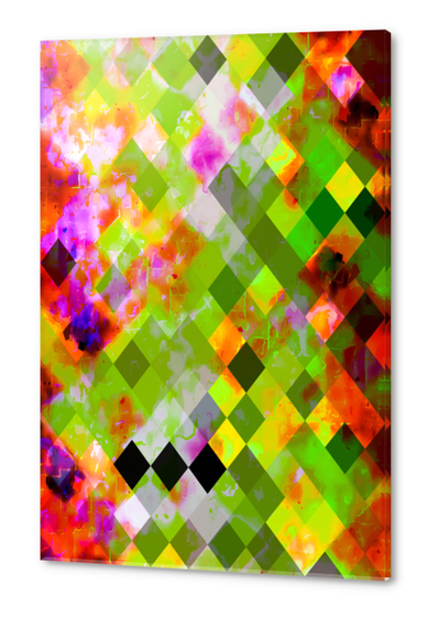 geometric pixel square pattern abstract in green purple red Acrylic prints by Timmy333