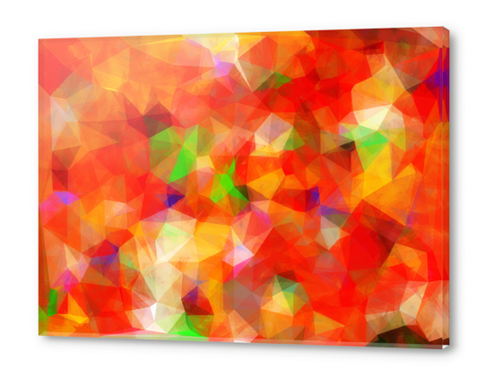 geometric triangle pattern abstract background in red orange green Acrylic prints by Timmy333