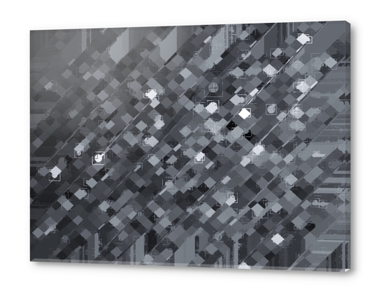 geometric square pixel pattern abstract background in black and white Acrylic prints by Timmy333