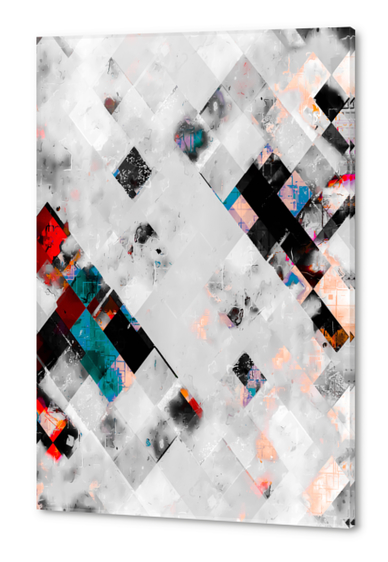 geometric pixel square pattern abstract art in blue red black and white Acrylic prints by Timmy333