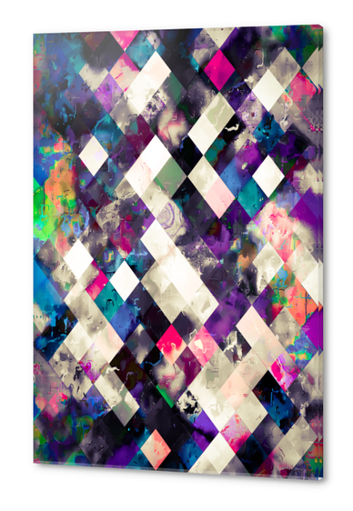 geometric pixel square pattern abstract art in purple pink blue Acrylic prints by Timmy333