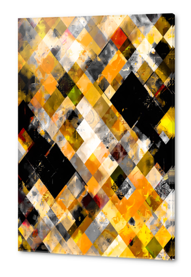 geometric pixel square pattern abstract art in orange brown yellow black Acrylic prints by Timmy333