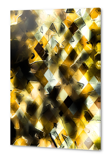 geometric pixel pattern abstract background in yellow and black Acrylic prints by Timmy333