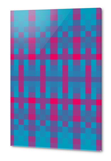 geometric symmetry art pixel square pattern abstract background in blue pink Acrylic prints by Timmy333