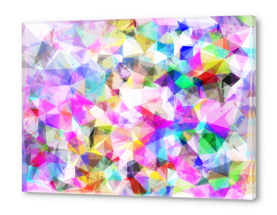 geometric triangle pattern abstract background in pink blue yellow Acrylic prints by Timmy333