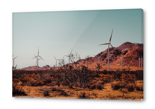 Wind turbine and desert view at Kern County California USA Acrylic prints by Timmy333