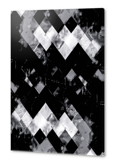 geometric square pixel pattern abstract art in black and white Acrylic prints by Timmy333