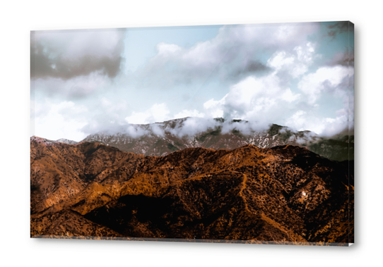 View from the hiking trail with mountain view and blue cloudy sky to Hollywood sign Los Angeles California USA Acrylic prints by Timmy333