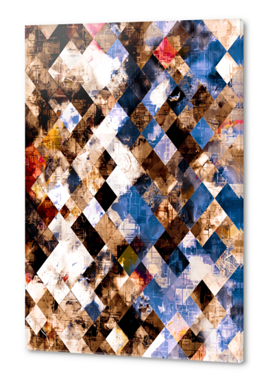 geometric pixel square pattern abstract background in brown blue Acrylic prints by Timmy333