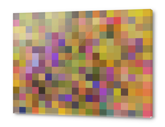 geometric square pixel pattern abstract in yellow green purple Acrylic prints by Timmy333