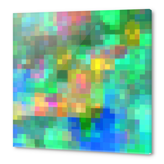 geometric pixel square pattern abstract background in green blue pink Acrylic prints by Timmy333