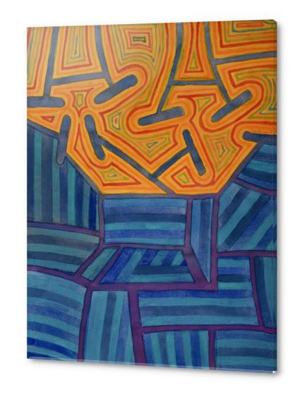 Blue Striped Segments combined with  An Orange Area   Acrylic prints by Heidi Capitaine