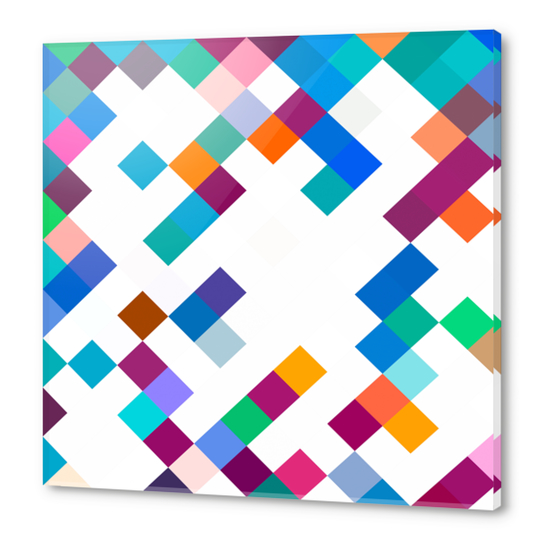 colorful geometric square pixel pattern abstract in blue brown green yellow Acrylic prints by Timmy333