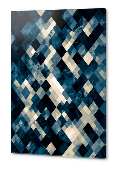 geometric square pixel pattern abstract background in blue black and white Acrylic prints by Timmy333