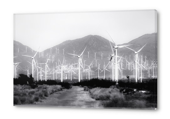 wind turbine and desert scenery in black and white Acrylic prints by Timmy333