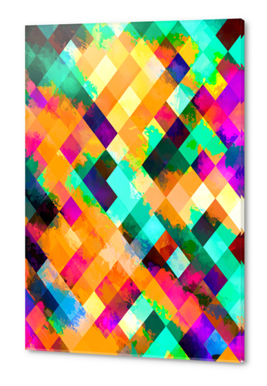 colorful geometric pixel square pattern abstract art in blue orange green pink Acrylic prints by Timmy333