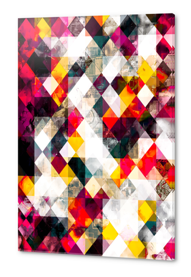 geometric pixel square pattern abstract background in red pink yellow Acrylic prints by Timmy333