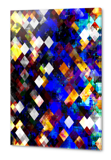 geometric pixel square pattern abstract background in blue yellow Acrylic prints by Timmy333