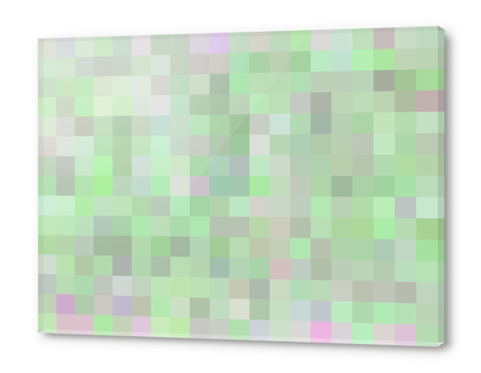 geometric square pixel pattern abstract in green and pink Acrylic prints by Timmy333