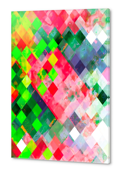 geometric square pixel pattern abstract art background in green red Acrylic prints by Timmy333