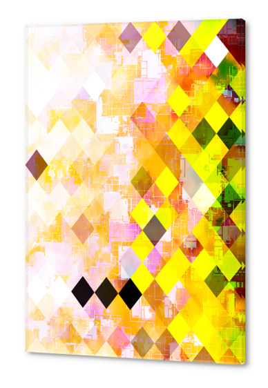 geometric square pixel pattern abstract background in yellow green pink orange Acrylic prints by Timmy333