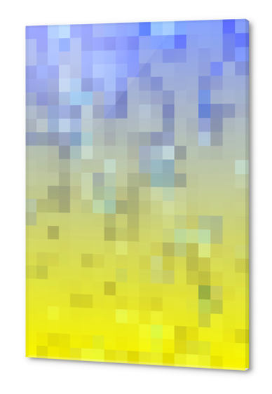 geometric pixel square pattern abstract background in yellow blue Acrylic prints by Timmy333