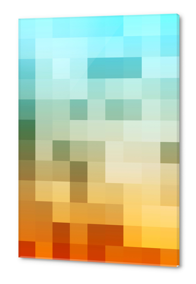 geometric pixel square pattern abstract background in yellow brown blue Acrylic prints by Timmy333