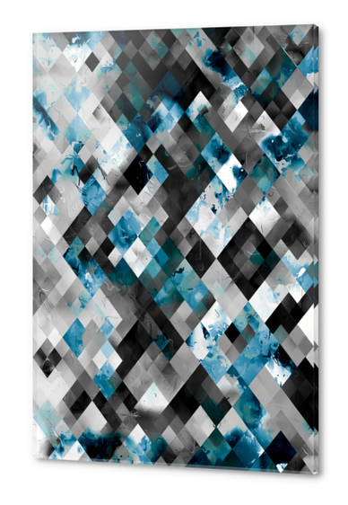 geometric pixel square pattern abstract background in blue black Acrylic prints by Timmy333