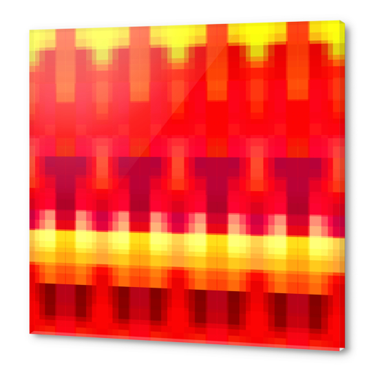 geometric symmetry art pixel square pattern abstract background in red yellow Acrylic prints by Timmy333