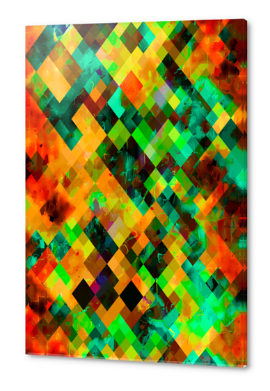 geometric square pixel pattern abstract in green brown orange blue Acrylic prints by Timmy333