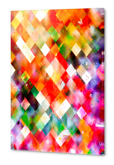 geometric pixel square pattern abstract in red purple green yellow Acrylic prints by Timmy333