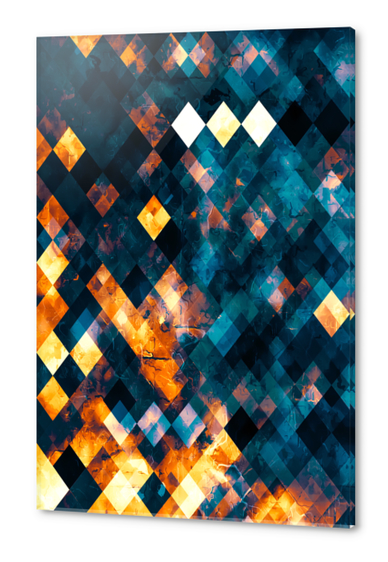 geometric square pixel pattern abstract background in blue orange brown Acrylic prints by Timmy333