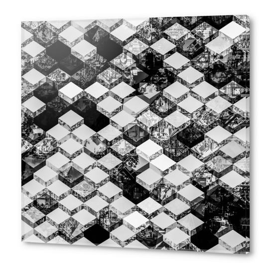 geometric square pixel pattern abstract in black and white Acrylic prints by Timmy333