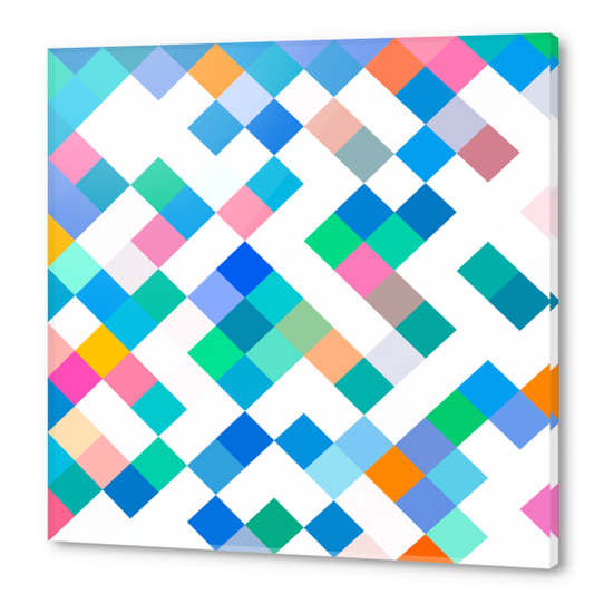 colorful geometric square pixel pattern abstract in blue green pink Acrylic prints by Timmy333