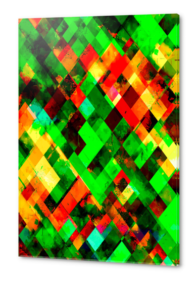 geometric square pixel pattern abstract background in green red yellow Acrylic prints by Timmy333