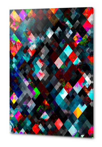 geometric pixel square pattern abstract art in blue red pink Acrylic prints by Timmy333